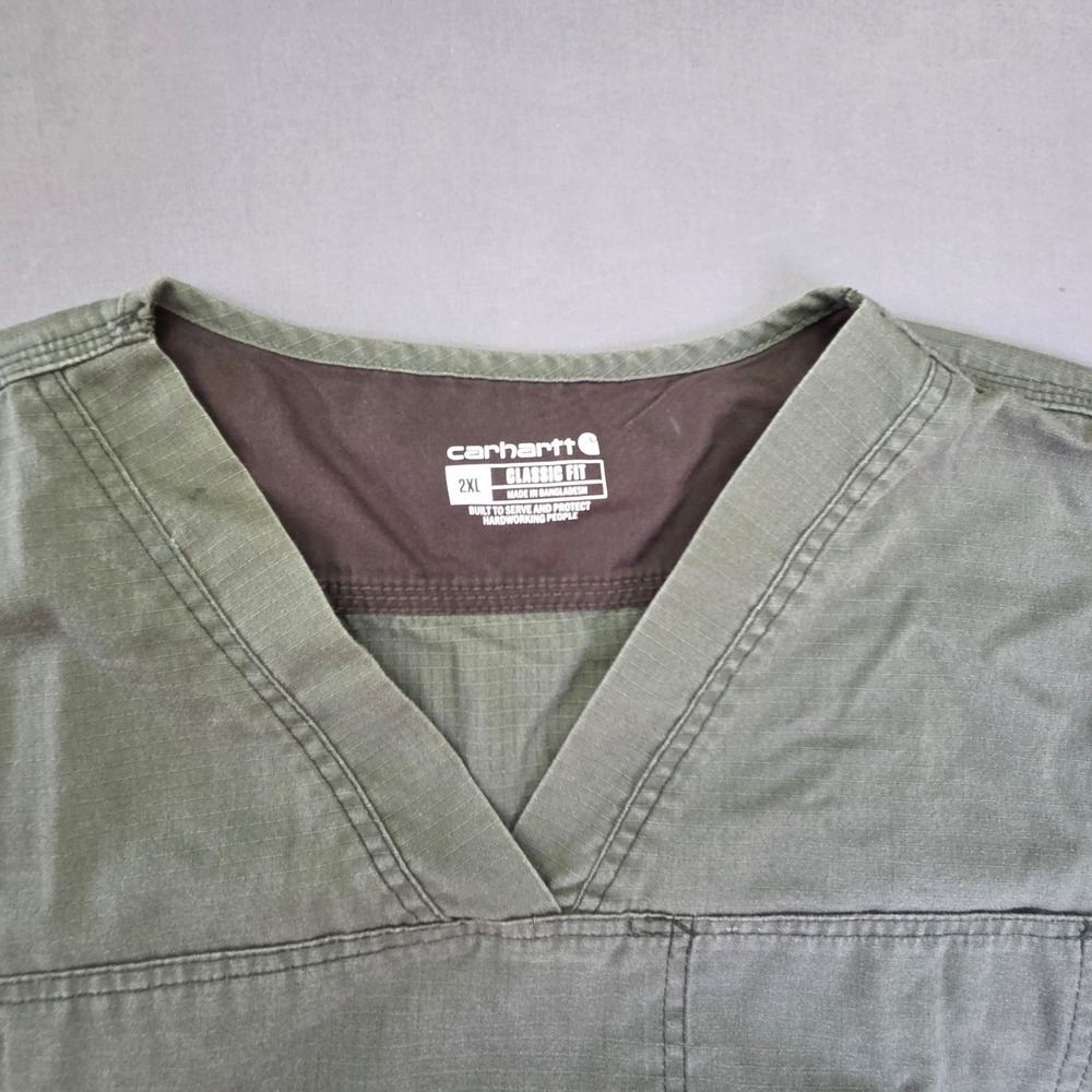 Carhartt Scrub Top C15208 Mens 2XL Green Ripstop V-Neck